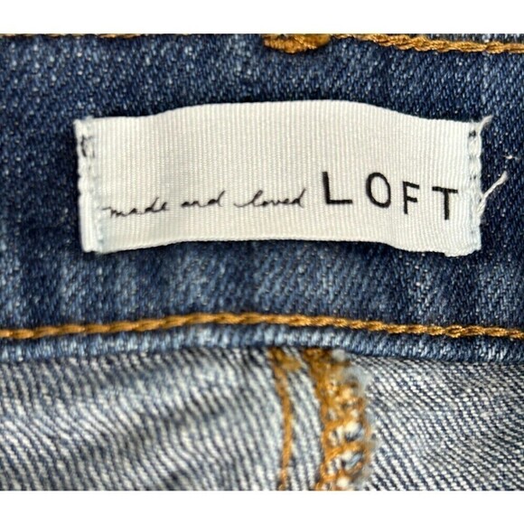 Loft Women High Rise Medium Wash Stretch Denim Cutoff Shorts Size 14 Waist 32 E4 - Picture 8 of 9